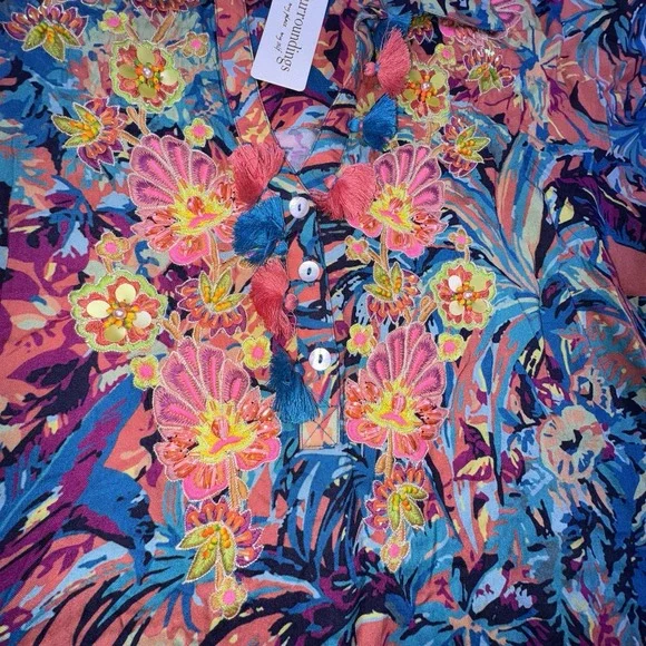 Soft‎ Surroundings Large Florence Tropicana Embellished Sequin Floral Maxi Dress